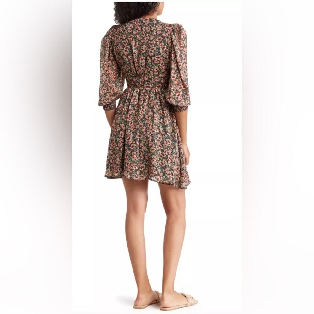 MAISIE Women's Button Front Printed Long Sleeve Mini Dress - Picture 3 of 14